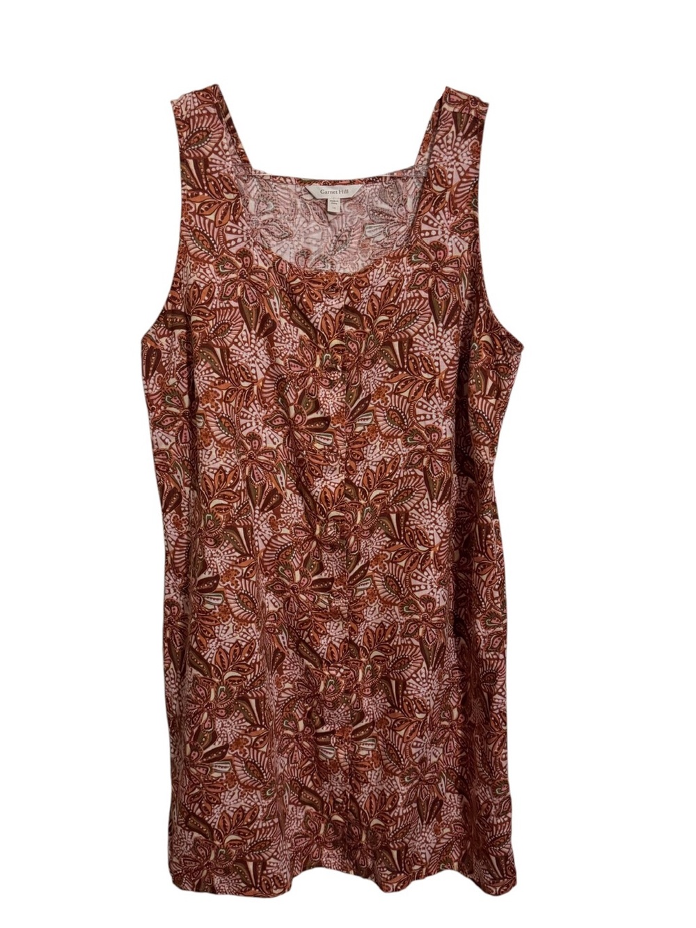 Garnet Hill Size 14 Brown Linen Floral Dress Sleeveless Lagenlook Cottagecore